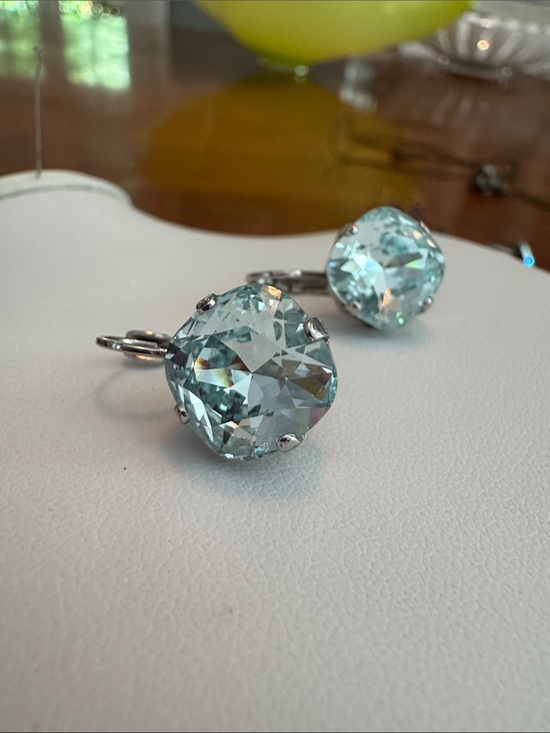 Sabika Jewelry - Sabika Silver Aquamarine Cushion Drop Earrings